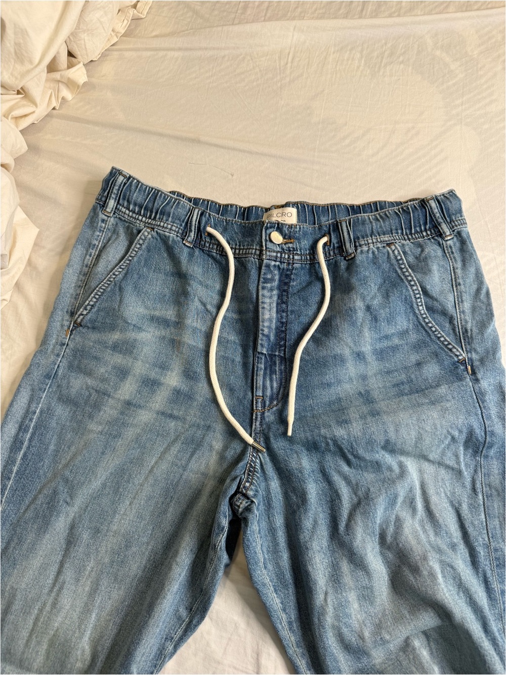 Wide Leg Drawstring Denim Jeans - Light Blue - Picture 4 of 5